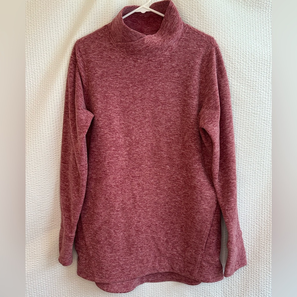 DULUTH TRADING CO Berry Pink Fleece Mock Neck Pullover Tunic Top Size Medium
